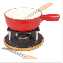 Conjunto de fondue de ferro fundido vermelho para festa